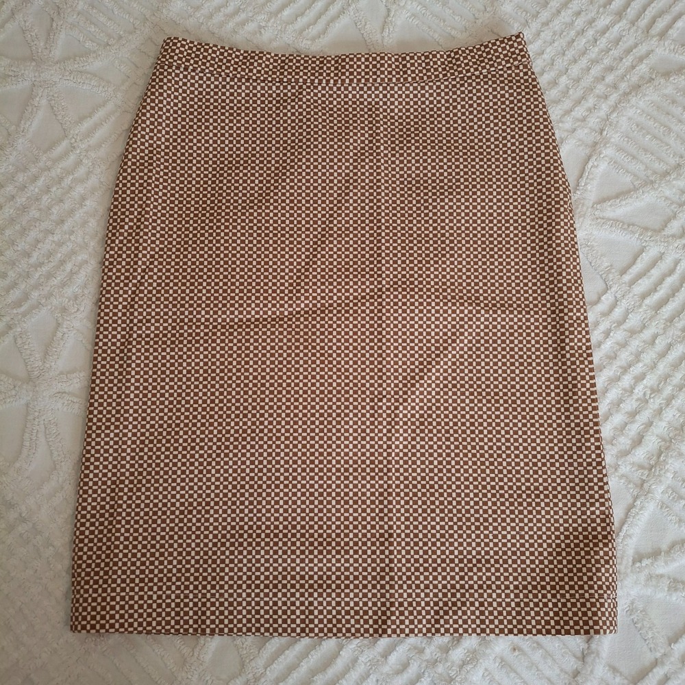 KORS Michael Kors Womens 8 Pencil Skirt Brown White Checkered Made in Italy
